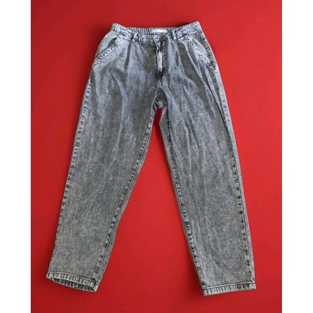 Garage '80s Mom Jeans Black Gray Acid Wash High Rise Tapered 100% Cotton Sz 11